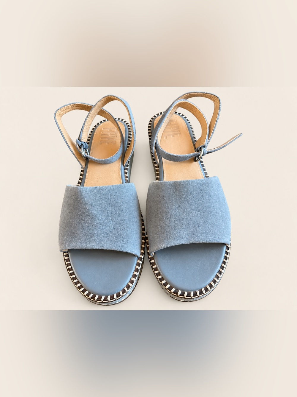 FRYE Women’s Blue Suede Platform Sandals Slingback Size 10